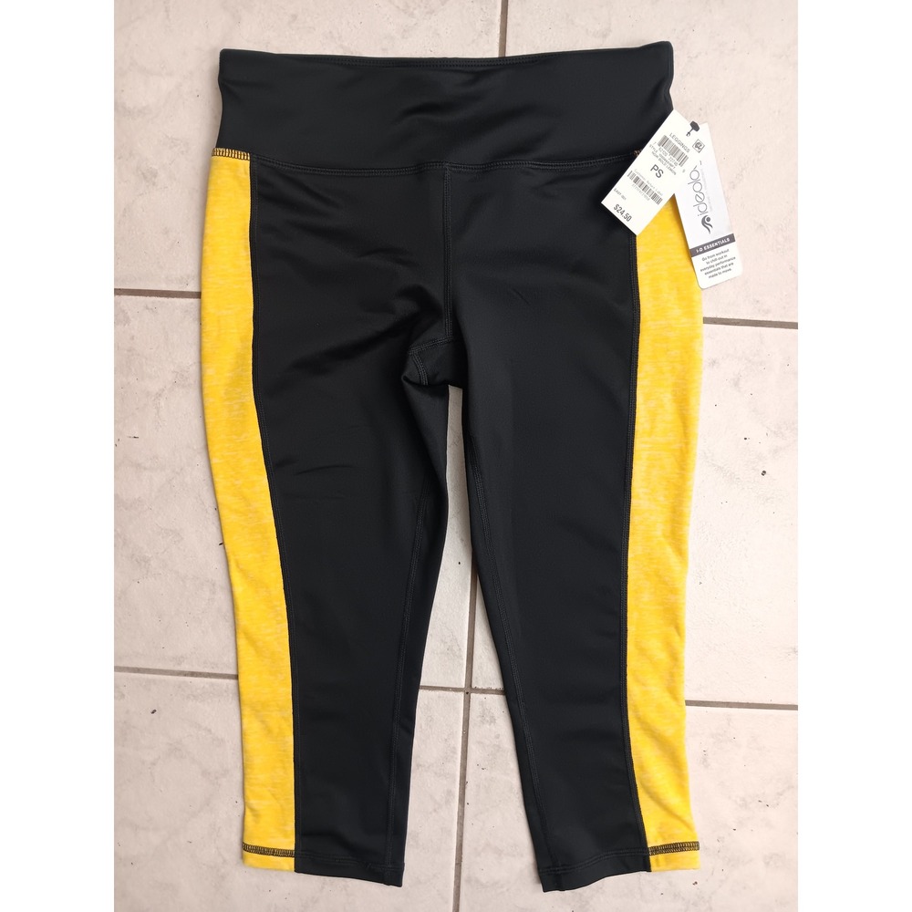 Ideology Women's Activewear Cropped Leggings‎ Black & Yellow Panel, Small